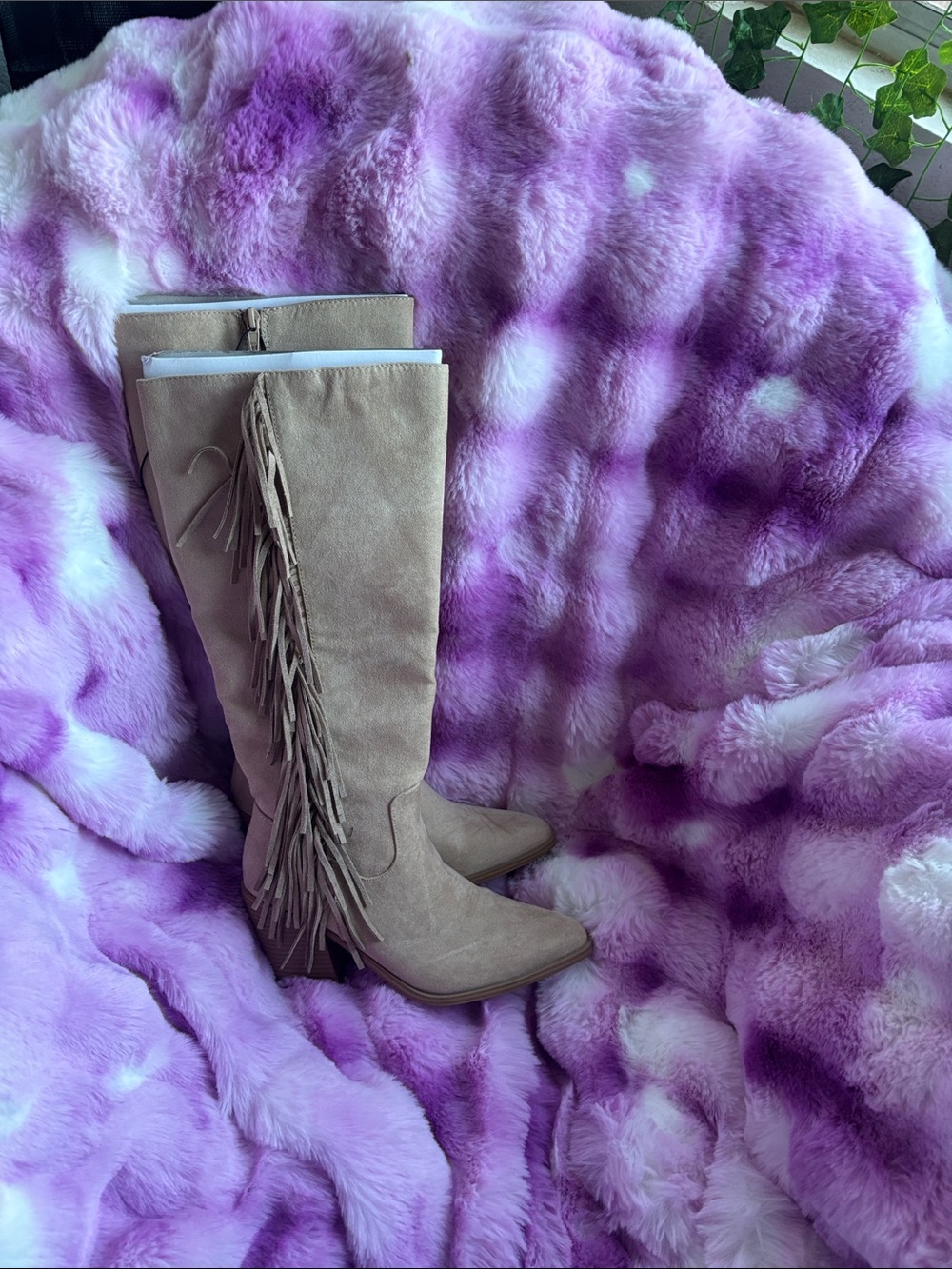 Fringe Suede Tall Boots in Taupe - Women